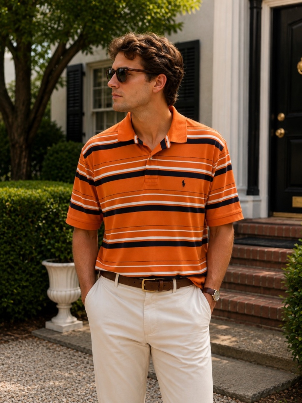 Polo Ralph Lauren Men’s Orange Striped Polo Shirt 2XL Preppy Y2K 90s Vintage